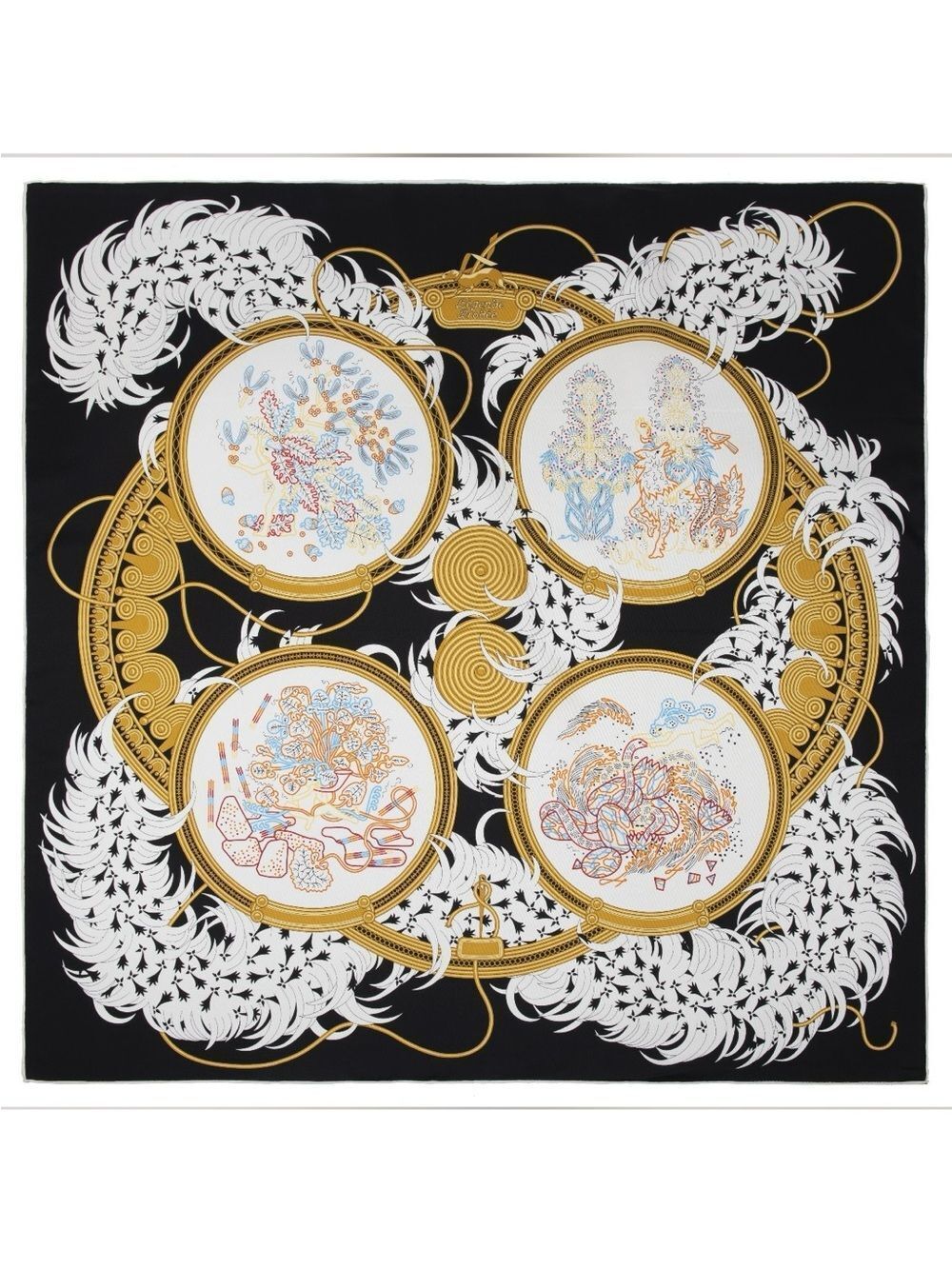 Luxury Black, Gold & White Decorative Silk Scarf 05